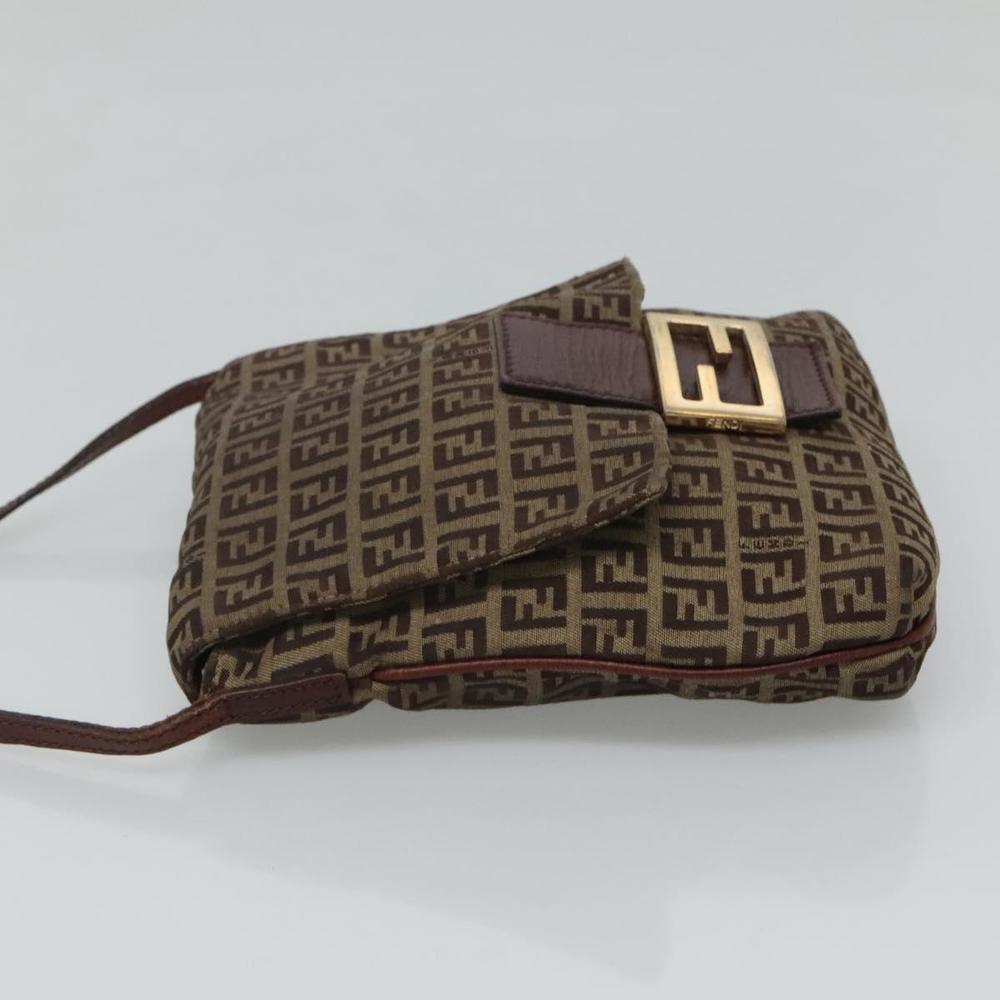 FENDI Zucca Canvas Mamma Baguette Shoulder Bag Black Brown gold Auth 118342 - Picture 4 of 16